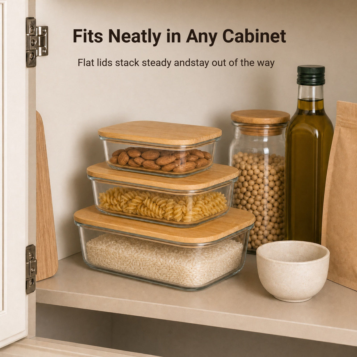 Glass Food Storage Containers Set with Bamboo Lids, 3 Pack Meal Prep Boxes