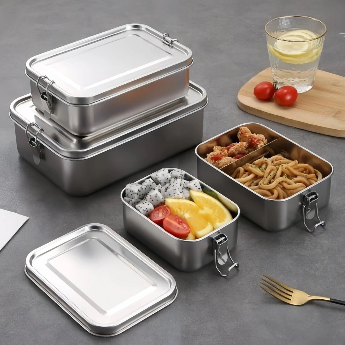 304 Stainless Steel Bento Box with Dividers Metal Lunch Food Storage Container