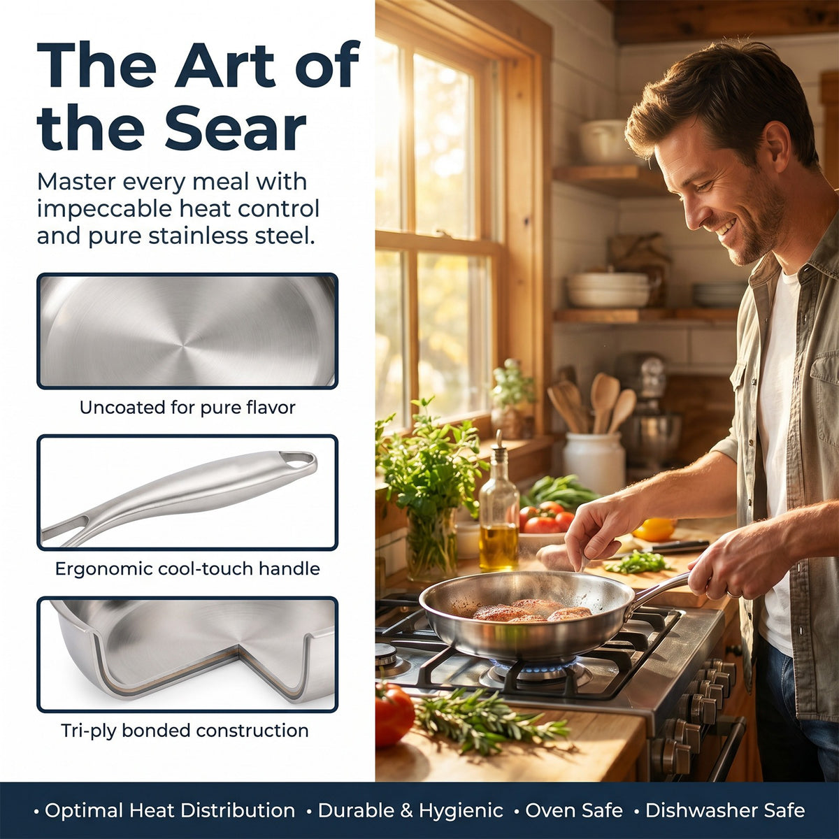 21.5Cm Stainless Steel Frying Pan – Tri-Ply Clad Non-Stick Small Frying Pan
