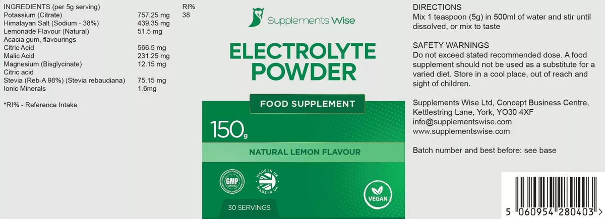 Electrolyte Powder Hydration Drink - Himalayan Salt Zero Sugar 150G 30 Servings