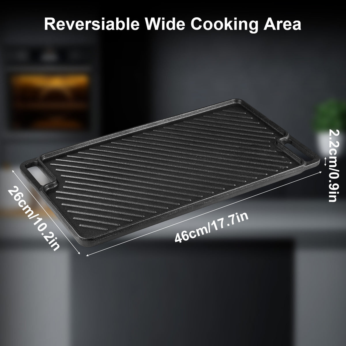 Cast Iron Griddle Pan Non-Stick Pre-Seasoned BBQ Grill Pan for Oven Safe