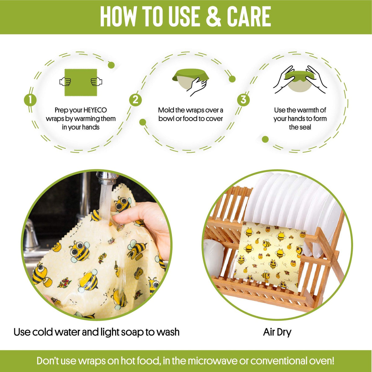 Beeswax Wraps Set of 8 | Eco-Friendly Reusable Food Storage Wraps | Organic