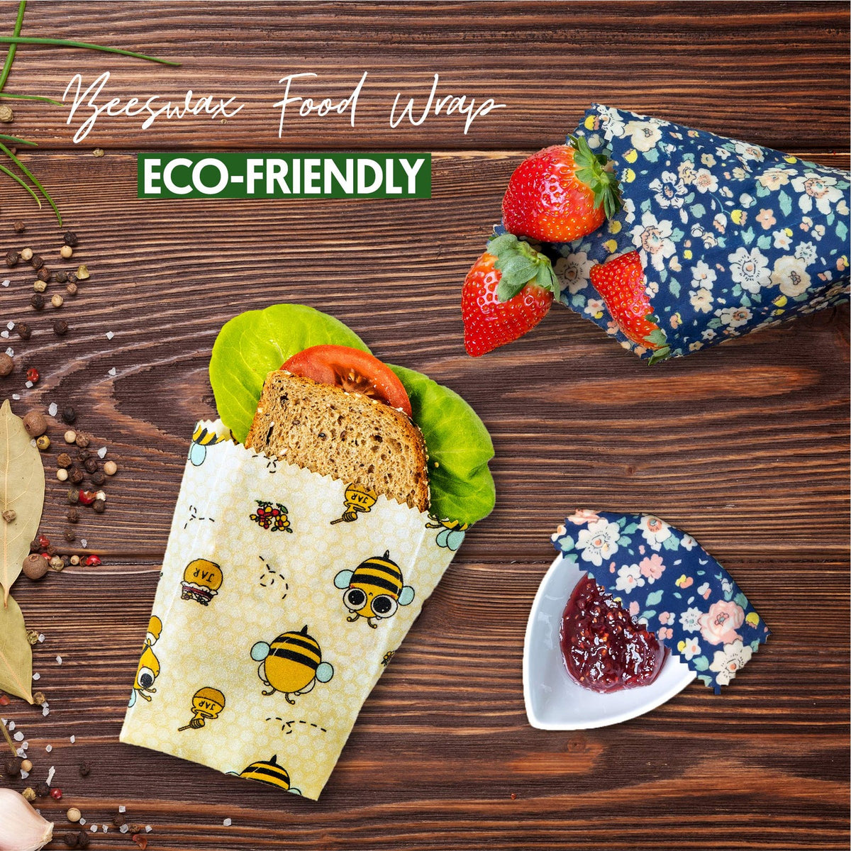 Beeswax Wraps Set of 8 | Eco-Friendly Reusable Food Storage Wraps | Organic