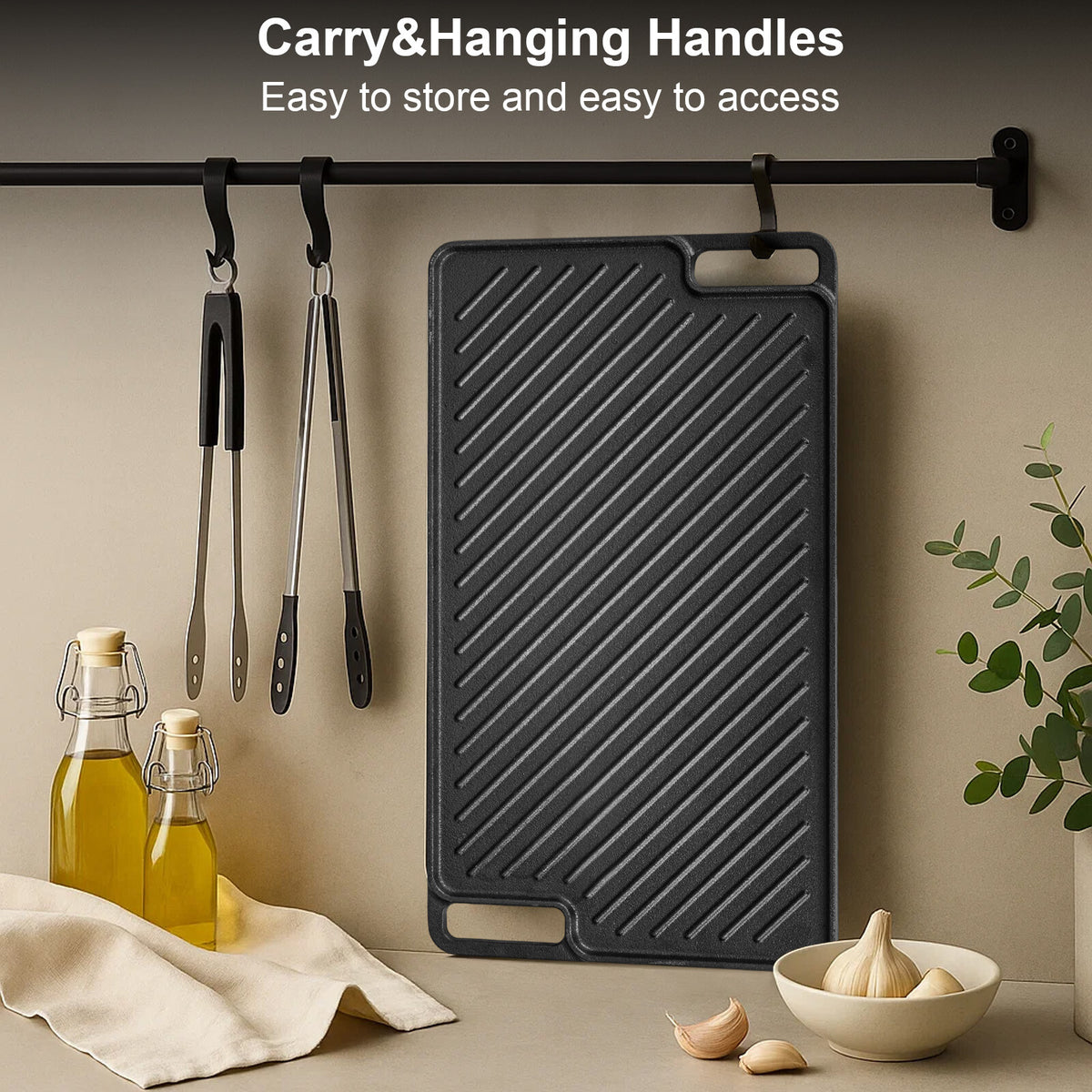 Cast Iron Griddle Pan Non-Stick Pre-Seasoned BBQ Grill Pan for Oven Safe