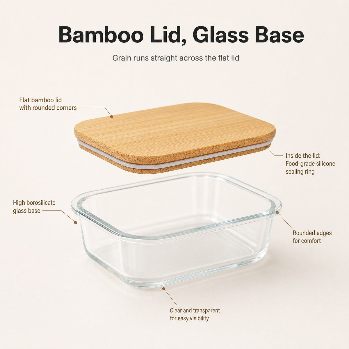 Glass Food Storage Containers Set with Bamboo Lids, 3 Pack Meal Prep Boxes