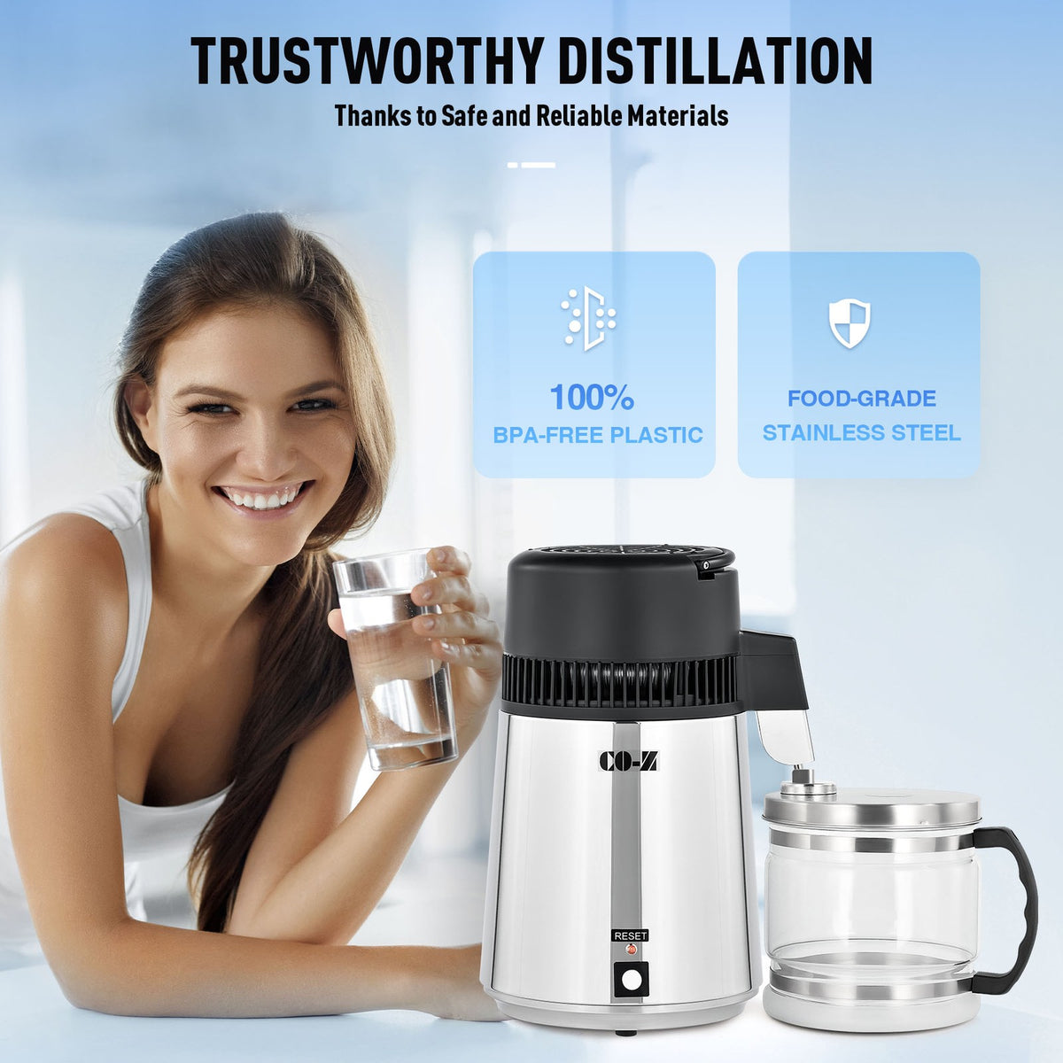 CO-Z 4L Stainless Steel Water Distiller Pure Water Filter Purifier Medical Labs
