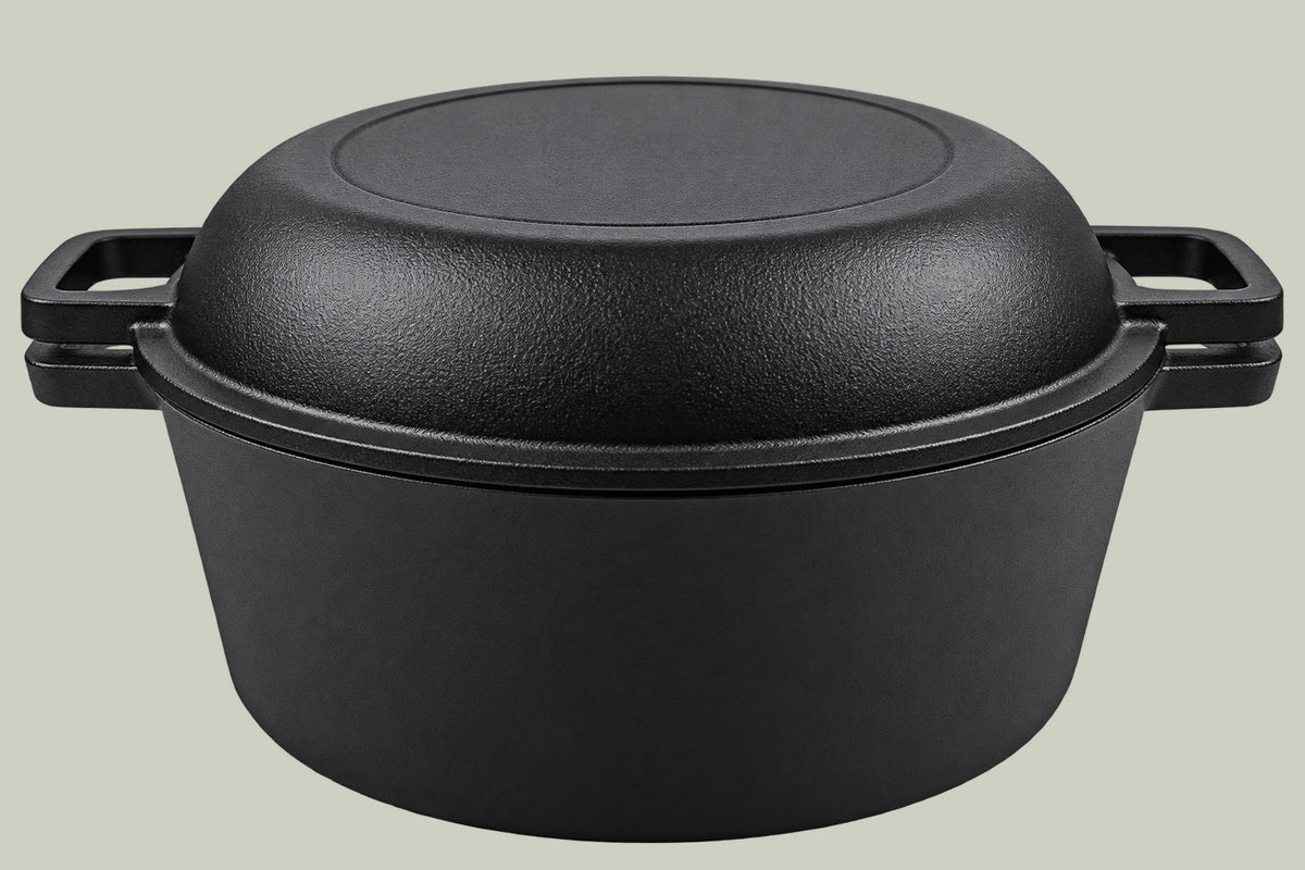 4.5L Pre-Seasoned Cast Iron Double Dutch Oven – 2-in-1
