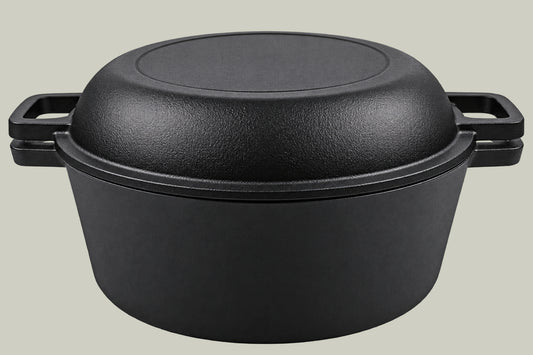 4.5L Pre-Seasoned Cast Iron Double Dutch Oven – 2-in-1