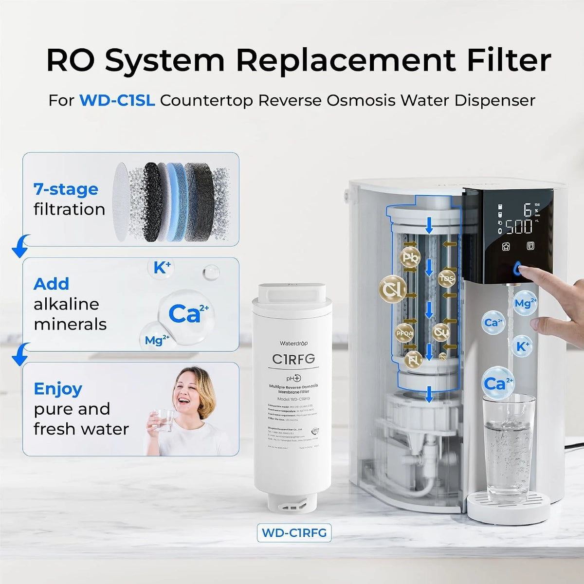 Waterdrop C1RFG Filter, Replacement for C1SL RO System, 12-Month Lifetime