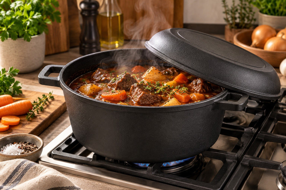 4.5L Pre-Seasoned Cast Iron Double Dutch Oven – 2-in-1