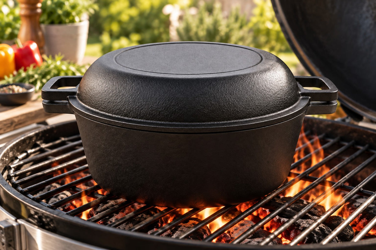 4.5L Pre-Seasoned Cast Iron Double Dutch Oven – 2-in-1