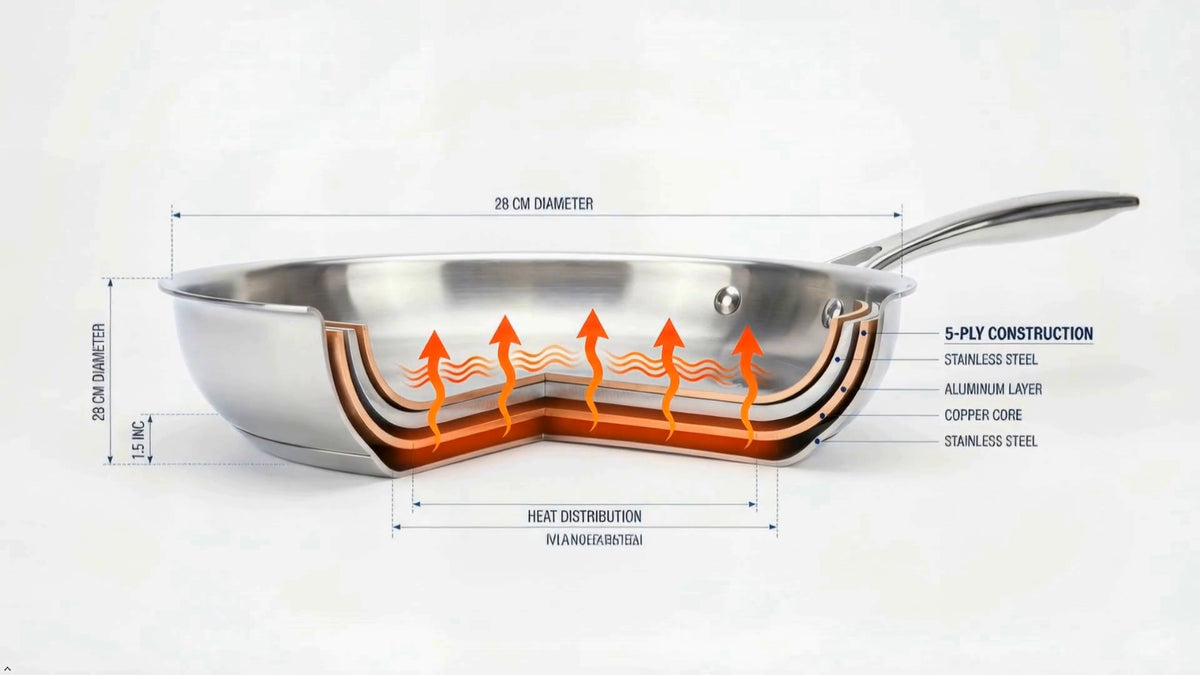 28Cm 5-Ply Stainless Steel Frying Pan Professional Skillet Induction