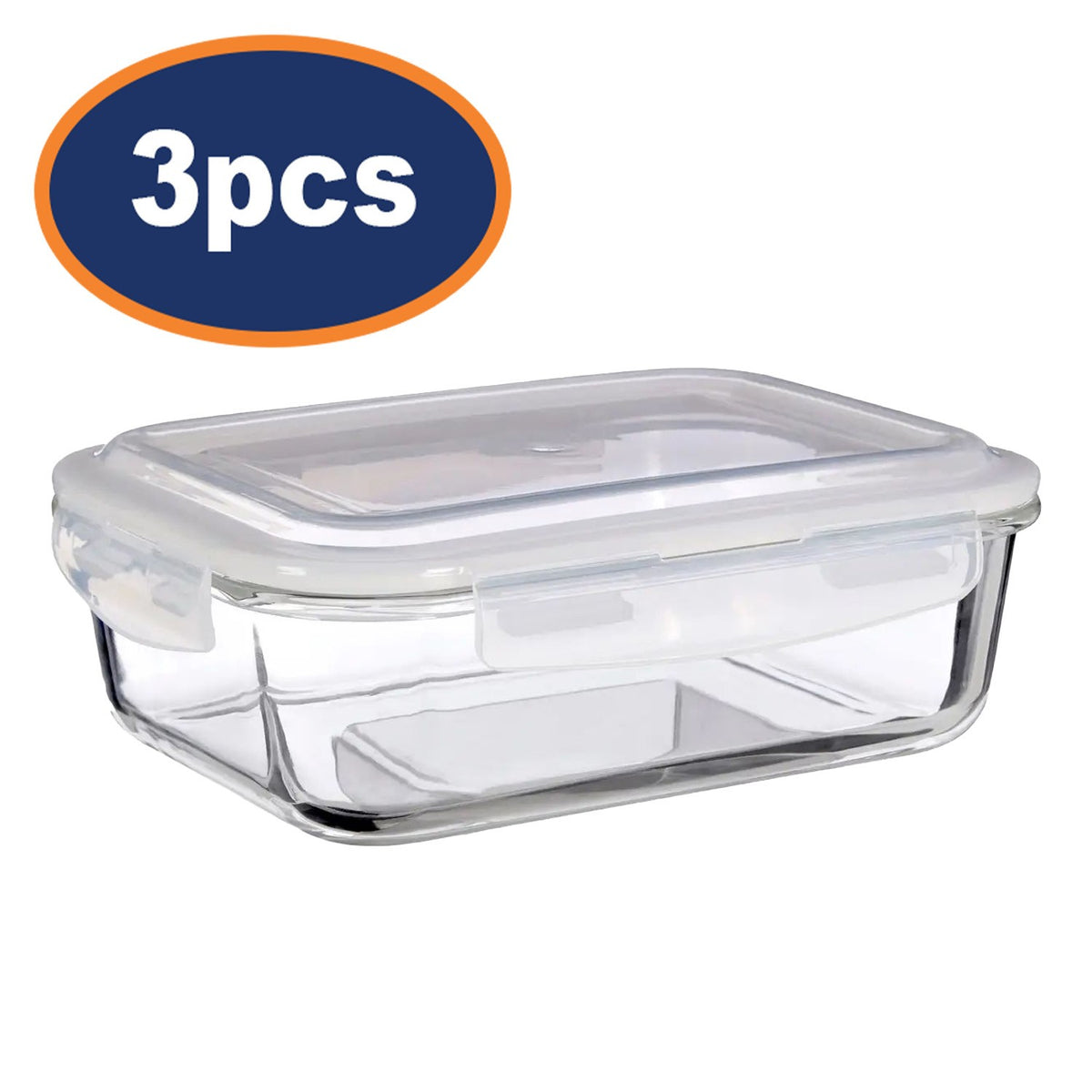 Freska 3Pc 1520Ml Borosilicate Glass Lunch Box Food Container Airtight Lid Set