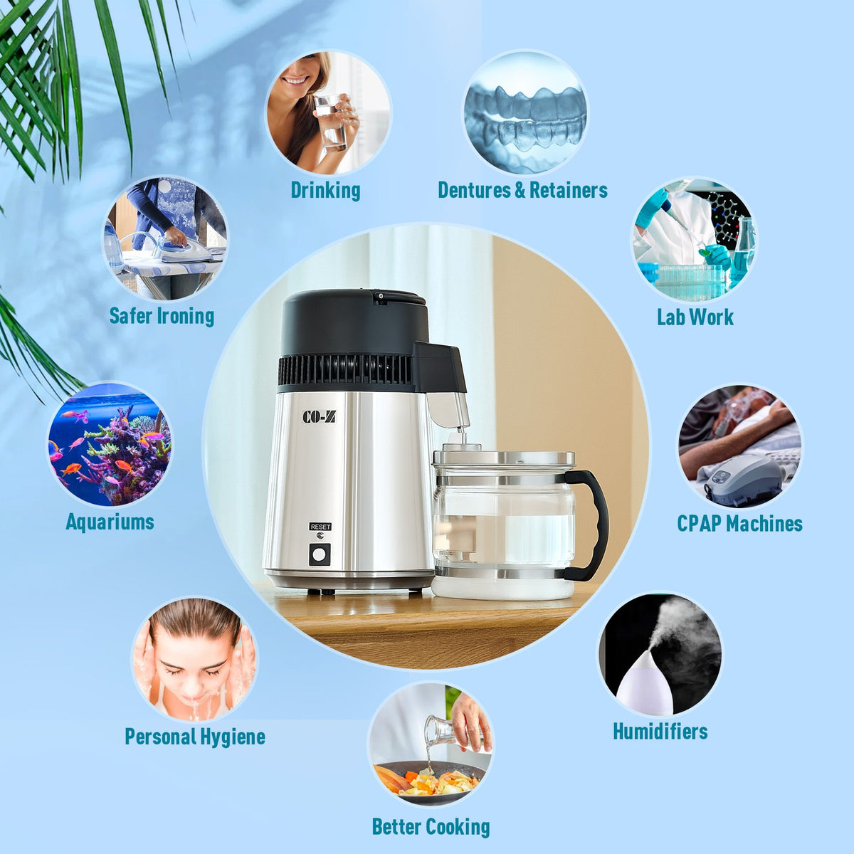CO-Z 4L Stainless Steel Water Distiller Pure Water Filter Purifier Medical Labs