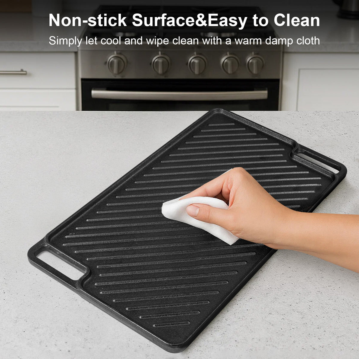 Cast Iron Griddle Pan Non-Stick Pre-Seasoned BBQ Grill Pan for Oven Safe